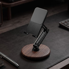Super Wooden phone stand supporting a tablet on a cozy desk | Cyber Vintage