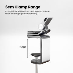 SuperGrip Desk Mount showing its 6cm clamp range | Cyber Vintage