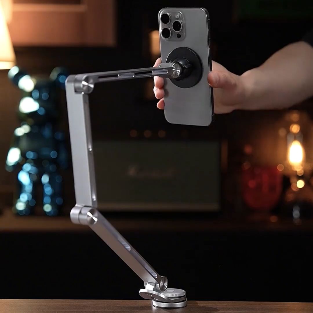 SuperGrip Desk Mount holding an iPhone on a desk | Cyber Vintage