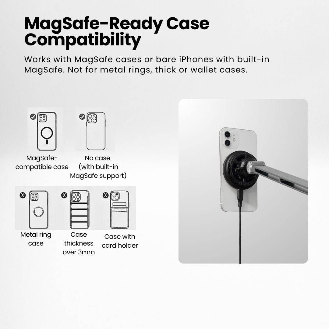 SuperGrip Wireless MagCharge showing its MagSafe-Ready Case Compatibility | Cyber Vintage