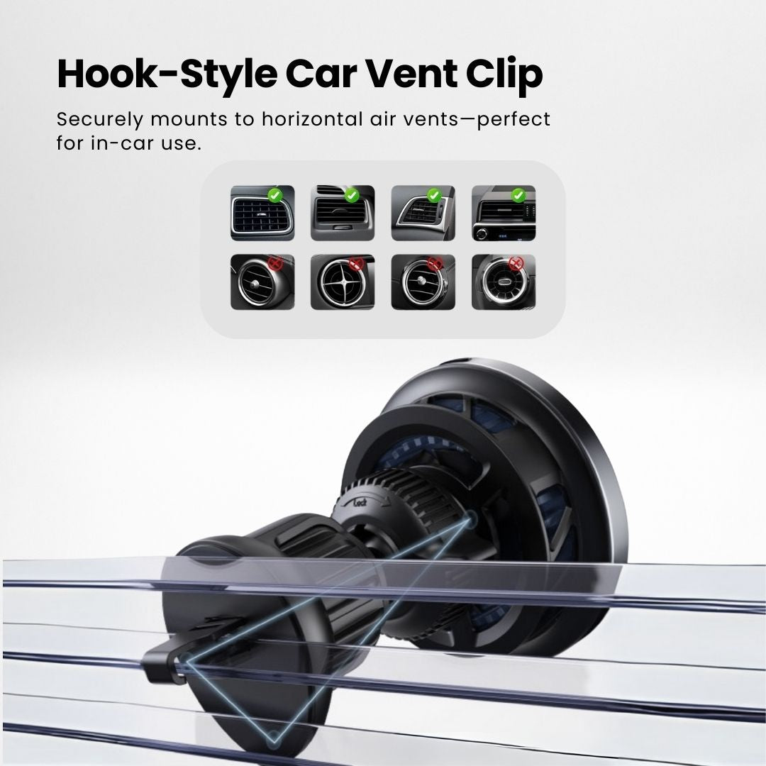SuperGrip Wireless MagCharge showing its Hook-Style Car Vent Clip | Cyber Vintage