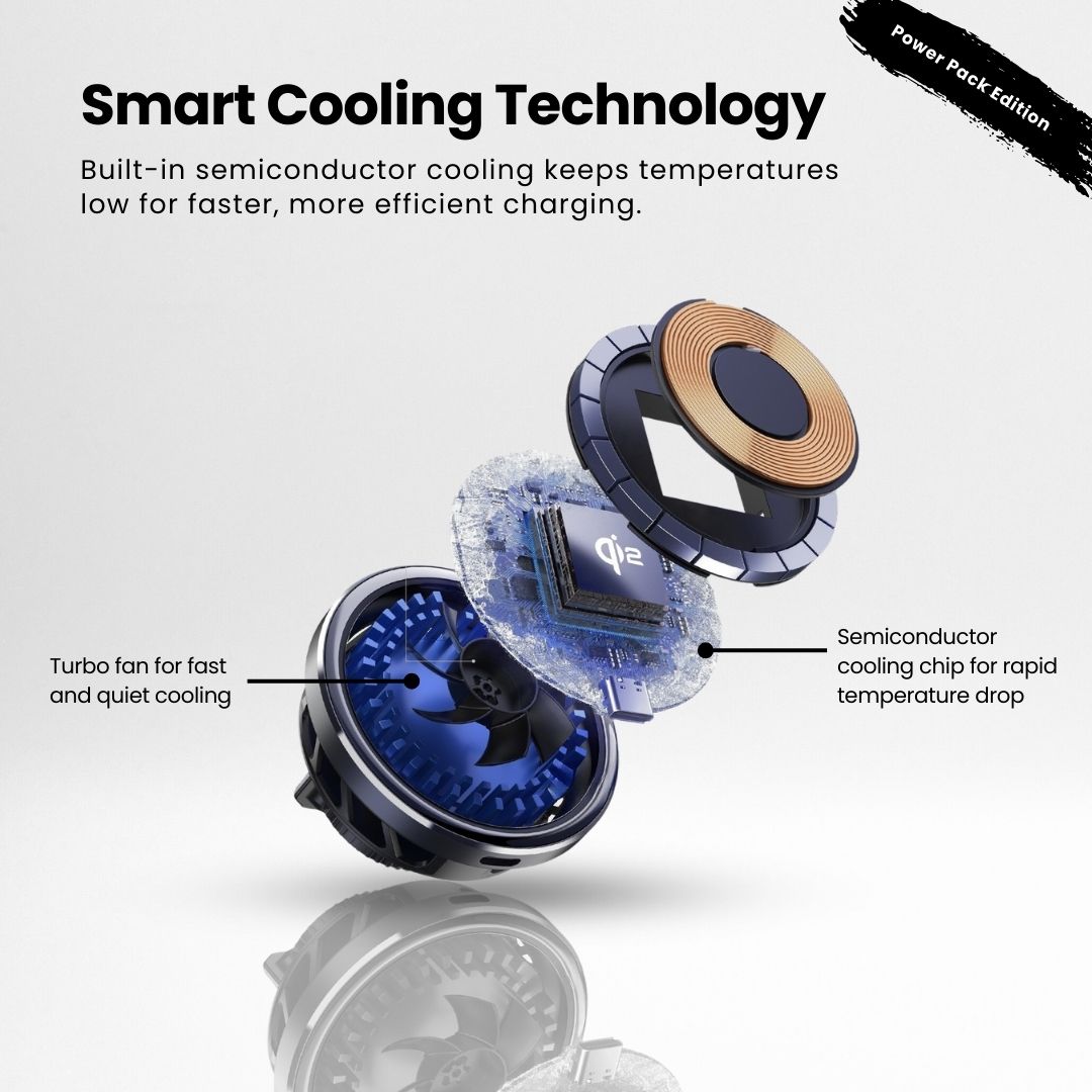 SuperGrip Desk Mount showing the cooling technology of its Qi2 certified magnetic wireless charger | Cyber Vintage