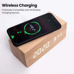 TimberTime Digital Clock showing case it wireless charging function | Cyber Vintage