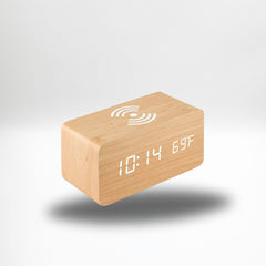 TimberTime Digital Clock in natural wood colour in a white background | Cyber Vintage