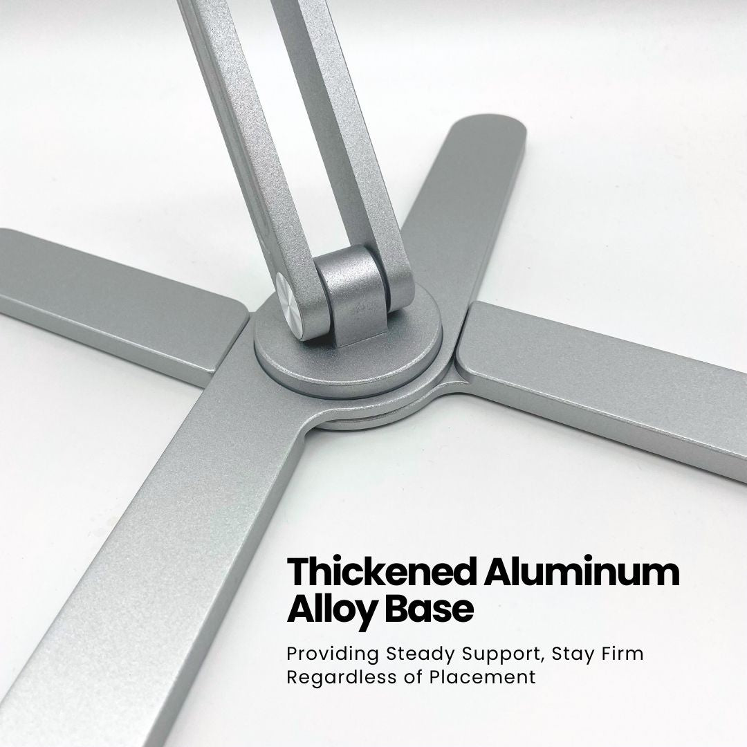 The thickened aluminum alloy base of Super Laptop Stand provides strong support on any surface | Cyber Vintage | Silver