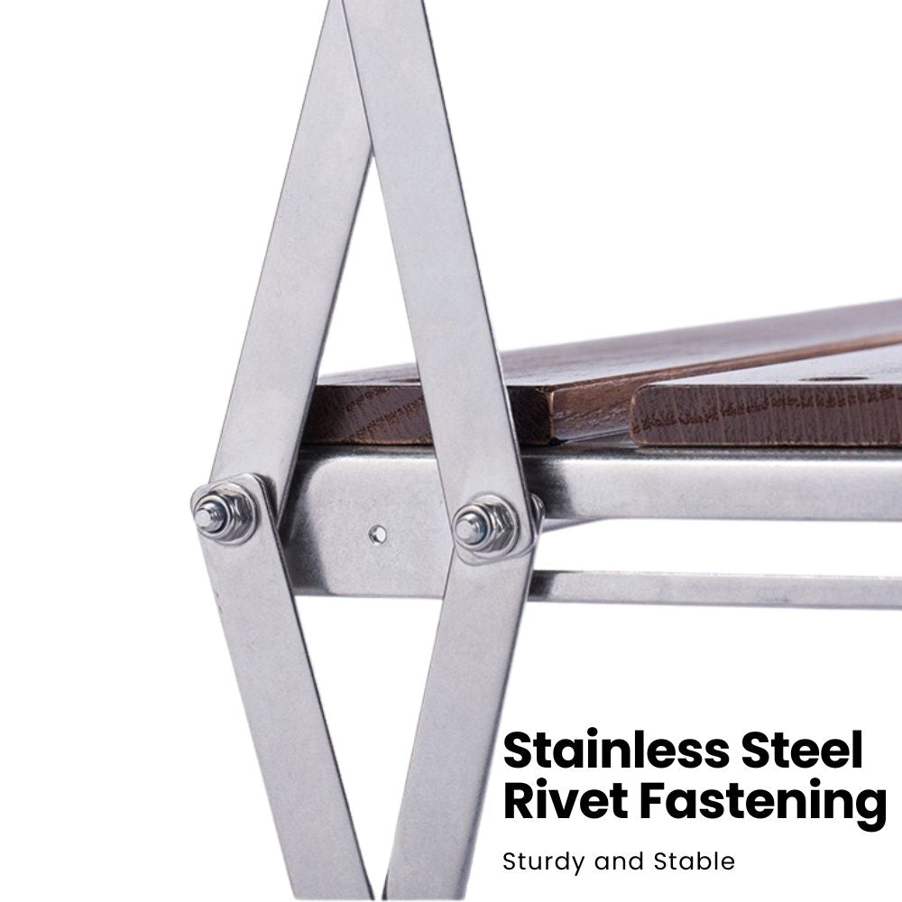 Focus on Super Wooden Desk Shelf's hinge mechanism with stainless steel rivet fastening for sturdy assembly | Cyber Vintage