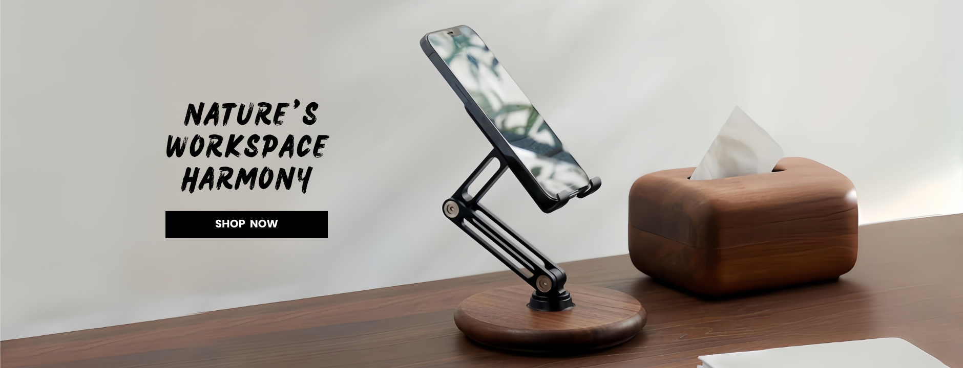 Super Wooden Phone Stand on a walnut wood desk | Cyber Vintage