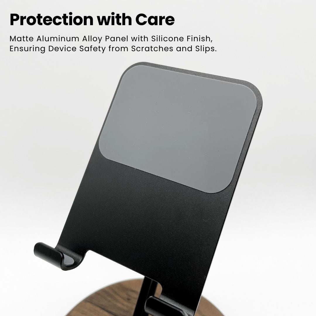 Matte aluminum panel with silicone finish on Super Wooden Phone Stand ensures device protection | Cyber Vintage