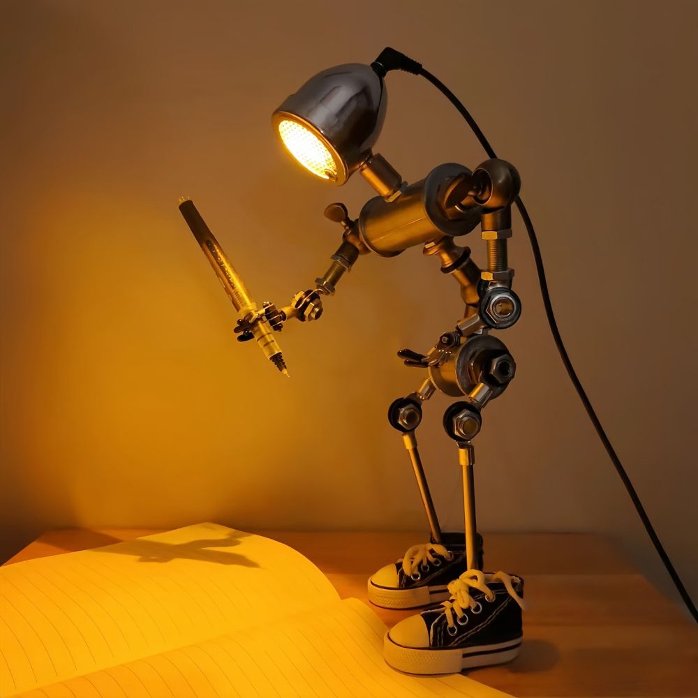 FlexBot Lamp positioned over a notebook, ideal for writing or drawing | Cyber Vintage