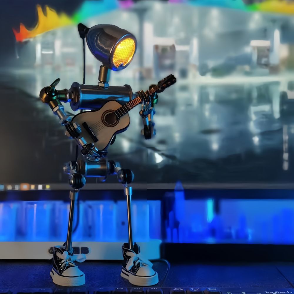 FlexBot Lamp with a guitar, adding a creative touch to music-inspired decor | Cyber Vintage