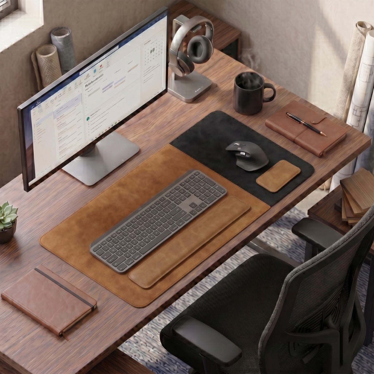 SuperZone desk pad with wrist rest set for ergonomic workspace