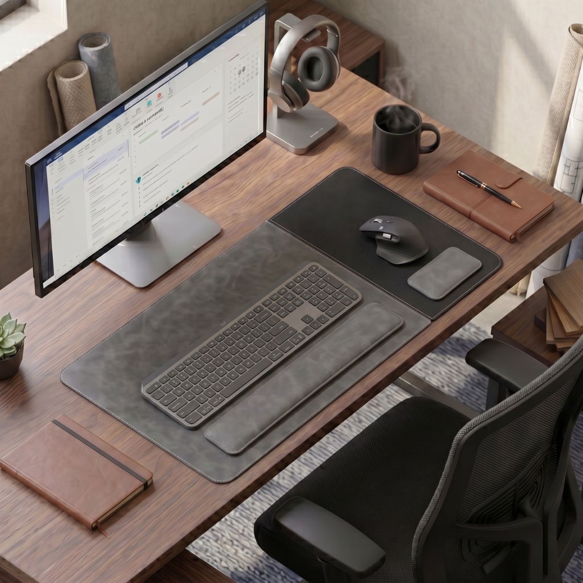 SuperZone desk pad with wrist rest set for ergonomic workspace