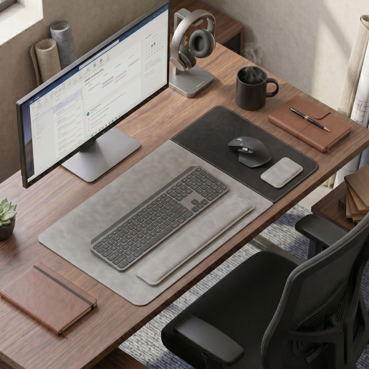 SuperZone desk pad with wrist rest set for ergonomic workspace