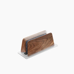 Super Wood Vertical Stand with black walnut wood body, felt lining, and aluminum base for vertical laptop storage | Cyber Vintage