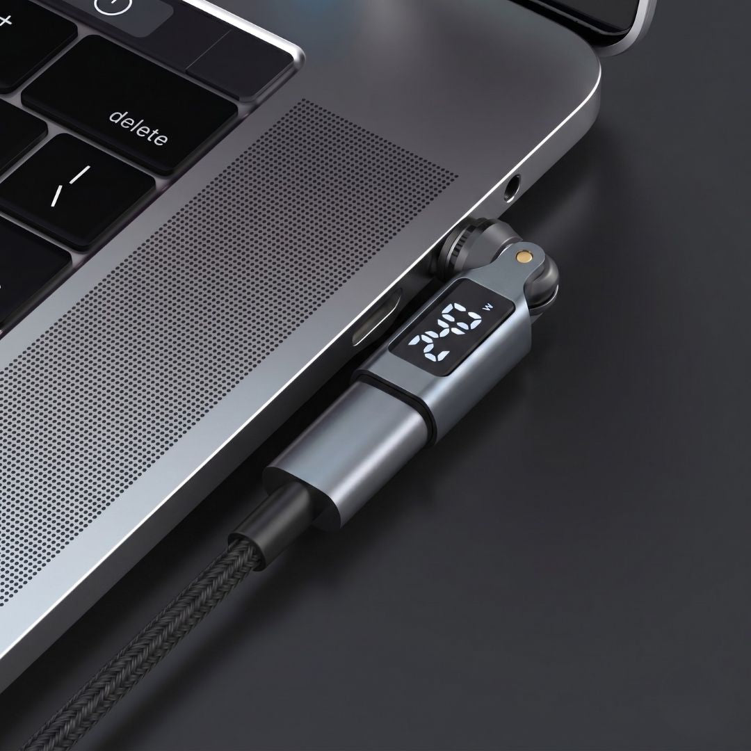 Super Flex Adapter connected to a laptop with adjustable rotating USB-C cable angle | Cyber Vintage