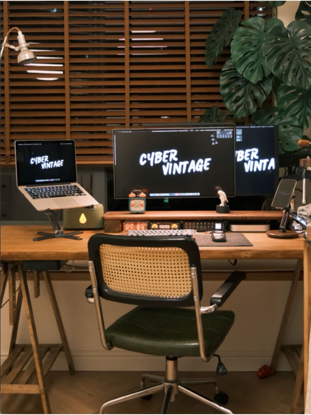 Cyber Vintage: Minimalist Desk Setup & Accessories